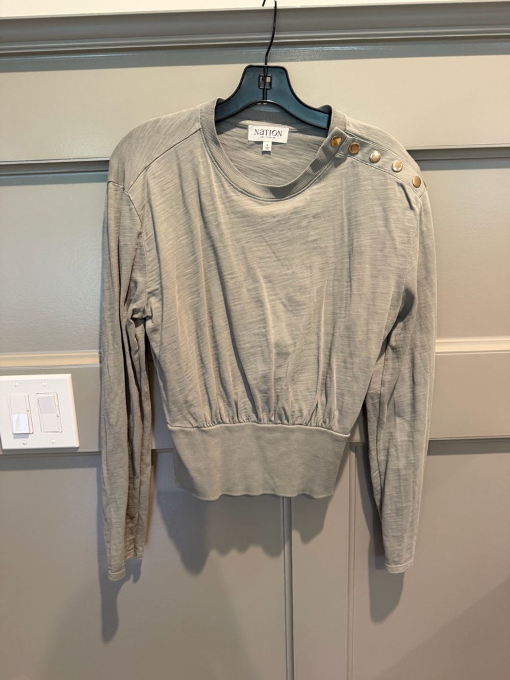 Nation LTD Light Taupe Long Sleeve Top with Shoulder Buttons